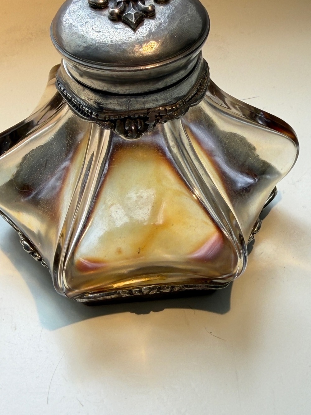 Vintage French Glass & Pewter Perfume Bottle
